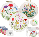 Kit de broderie florale fait main pour débutants, 4 kits de fils à broder, cerceaux à broder et fils à coudre estampés